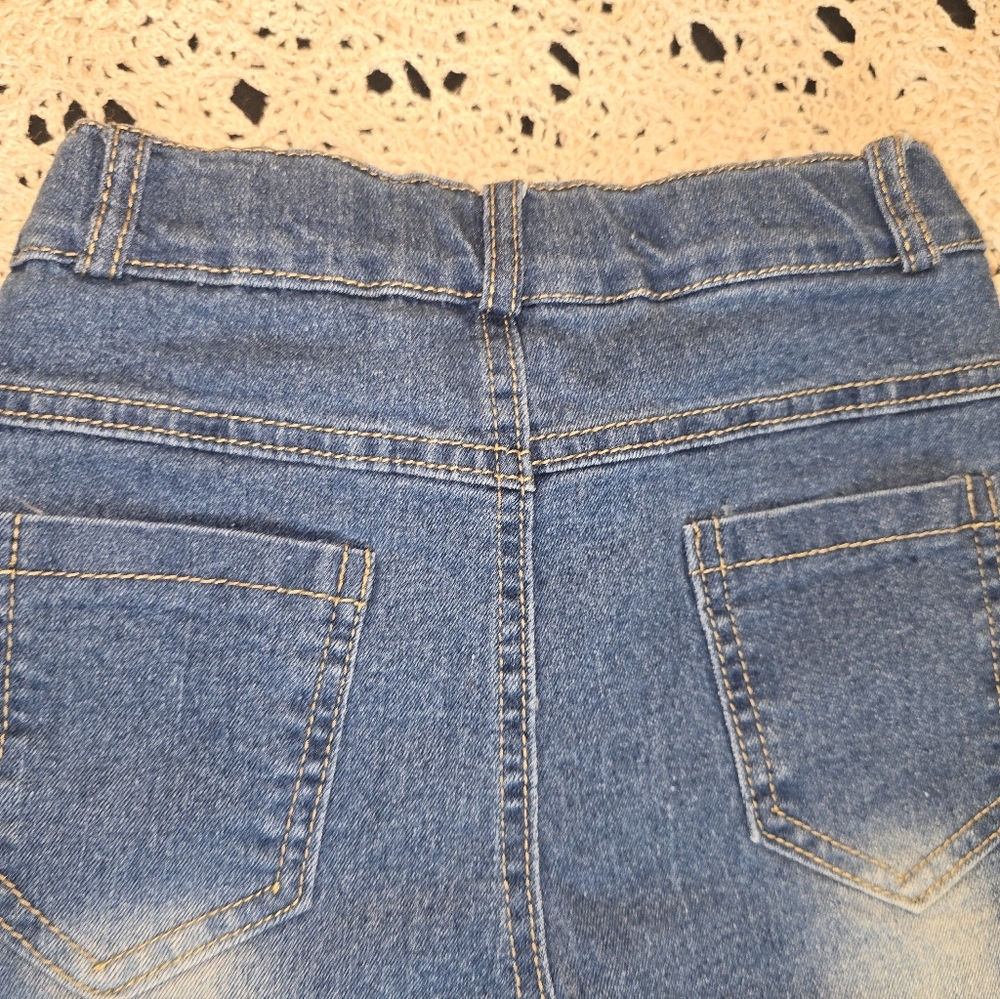 Leopard And Serape Distress Denim Girls Jeans, Stretch, Large - Picture 7 of 9